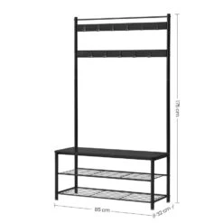 ACAZA XL Garderoberek Met Schoenenbank, Kapstok En Schoenenrek, 11 Haken, Zwart -Meubel Verkoop 1000034356 0102