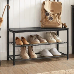 ACAZA XL Garderoberek Met Schoenenbank, Kapstok En Schoenenrek, 11 Haken, Zwart -Meubel Verkoop 1000034356 0103