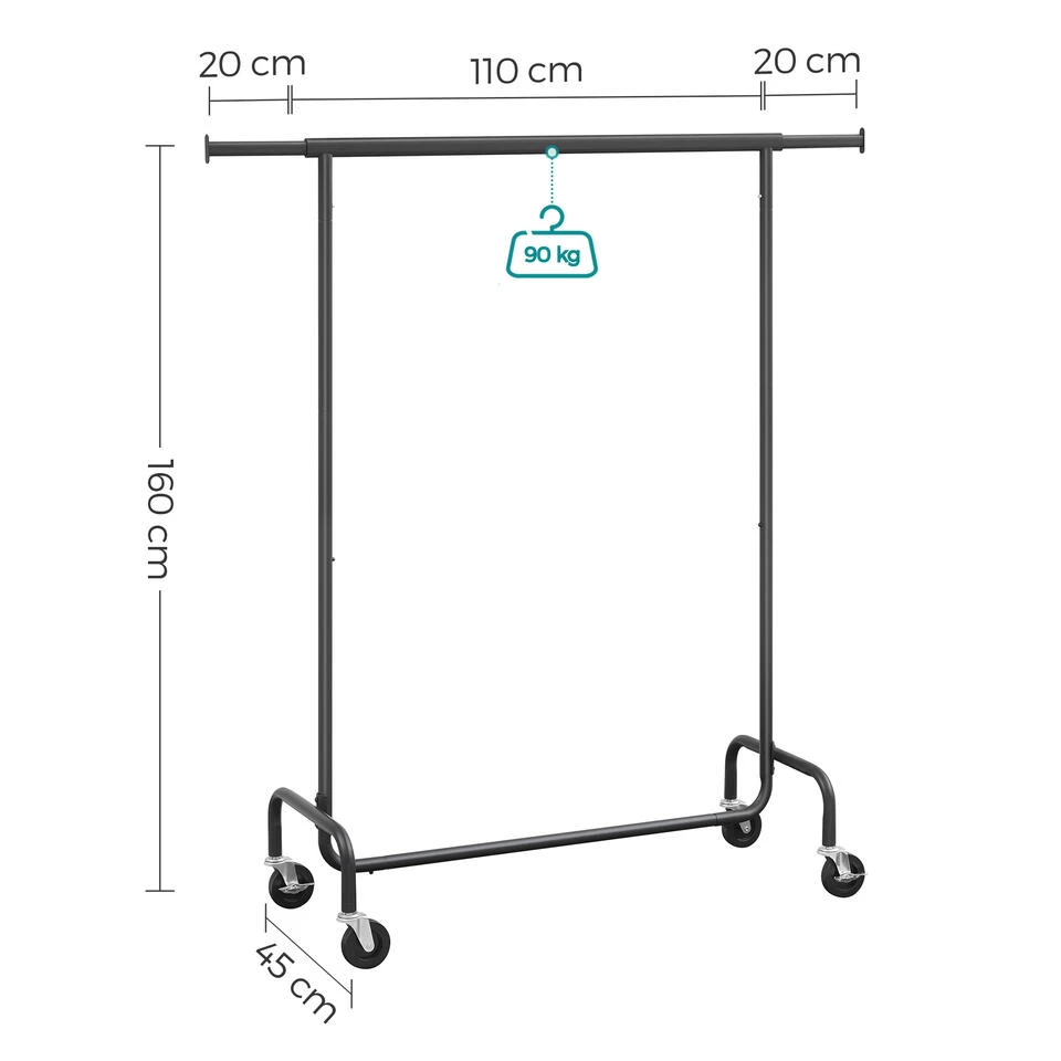 O'DADDY® Kledingrek Op 4 Grote Wielen - Tot 130 Kg Stabiel - Zwart 4 O'DADDY® Kledingrek Op 4 Grote Wielen - Tot 130 Kg Stabiel - Zwart - Image 2