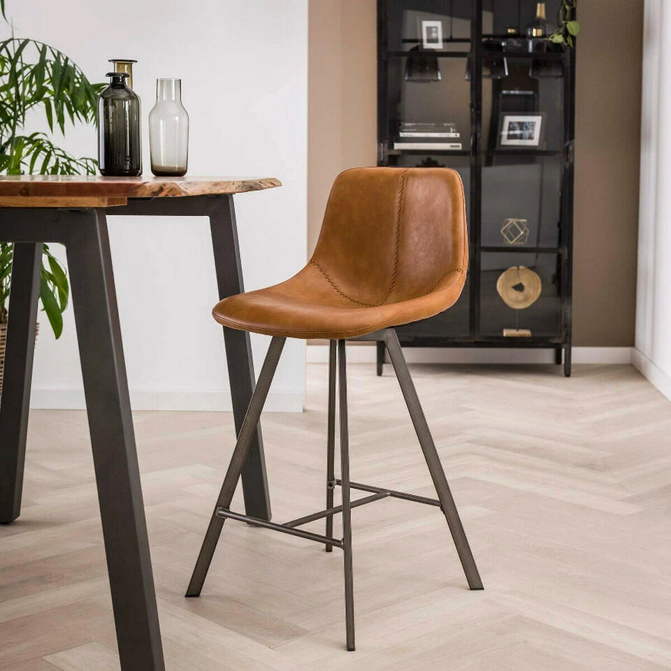 Barstoel Jill Kuip - Lederlook - Bruin 4 Barstoel Jill Kuip - Lederlook - Bruin - Image 2