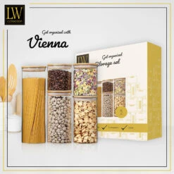 LW Collection Voorraadpotten Glas 5 Stuks Met Bamboe Deskel -Meubel Verkoop 252f0e885761417e8aac82bca526b67e